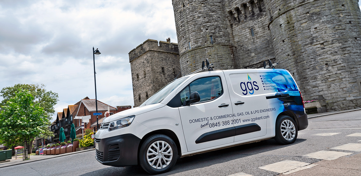 GGS van by the Westgate Towers Canterbury, Kent, UK