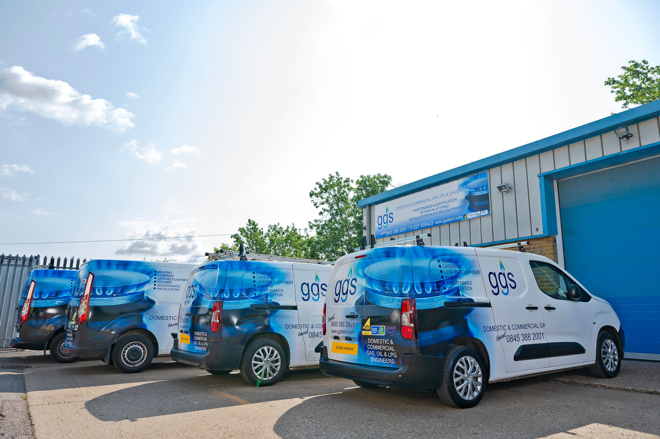 Gas engineer vans outside GGS Kent offices